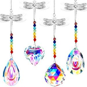 Hanging Suncatching Crystals Beaded Dragonfly Crystals 4  Piece Set NWT NIB